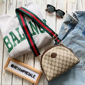 VINTAGE GUCCI GG BROWN MONOGRAM ARC CROSSBODY BELT BAG